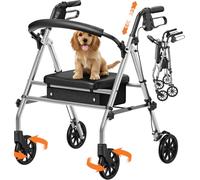 Luckfaith Déambulateur Rollator avec Siège et Rangement - Mobilité Pliable à 4 Roues Léger pour Seniors et Personnes Handicapées, Usage Intérieur & Extérieur, Gris