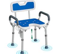 Luckfaith LC03 Chaise de Douche Réglable avec Accoudoirs Rembourrés et Dossier - Antidérapant en U en Aluminium, Tabouret de Bain Léger pour Seniors et Personnes à Mobilité Réduite