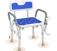 Luckfaith LC11 Chaise de Douche avec Dossier - Hauteur Réglable 6 Niveaux, Siège Antidérapant avec Dossier, Tabouret de Douche pour Seniors, Handicapés et Femmes Enceintes