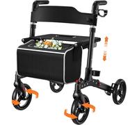 Luckfaith LR02 Déambulateur avec siège, Déambulateur 4 roues pliable pour adultes, Charge maximale 136 kg, Système de double frein, Roues 8"", 6 hauteurs réglables, Sac amovible & Dossier - Noir