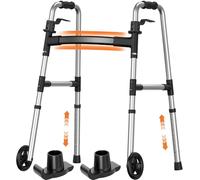 Luckfaith LW01 Déambulateur Pliable avec Roues pour Seniors - Aide à la Marche 2 en 1, 8 Réglages de Hauteur, Aluminium Léger jusqu’à 136 kg, Usage Intérieur et Extérieur