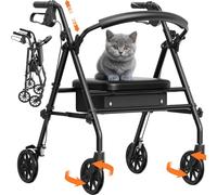 Luckfaith Rollator pliant avec siège - stable, 4 roues, pour seniors et mobilité réduite, Noir charbon