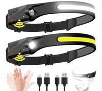 LUCKFEN Lampe frontale rechargeable, 2 pièces 230° LED Ultra Puissante Torche avant avec 6 modes d'éclairage & détecteur de mouvement 1500 mAh, IPX4