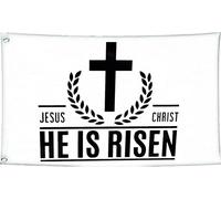 LUCKGEEY Drapeau Jésus Christ He Is Risen pour intérieur et extérieur - Couleurs vives - Double couture sur le bord - Drapeaux chrétiens avec 2 œillets en laiton antirouille - Blanc surélevé - 10,2 x