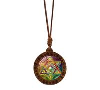 LUCKGONI Collier élégant en bois avec pendentif en forme de cube de métatron - Géométrie sacrée - Hexagramme et amulette Sri Yantra - Longueur réglable