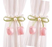 LUCKGONI Lot de 2 embrasses de rideaux élégantes en forme de tulipes avec perles et fermeture magnétique