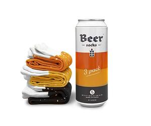Luckies of London Chaussettes Fantaisie colorées pour Homme - Chaussettes Amusantes pour Homme - 3 paires de Chaussettes Fou en canette de Bière, Orange Ale, Stout et Langer