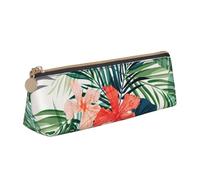 Luckily&Day Feuilles de végétation avec imprimé fleurs d'hibiscus - Pochette triangulaire personnalisée en cuir unique - Organiseur cosmétique compact à fermeture éclair, blanc, taille unique,