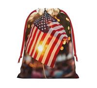 Luckily&Day Firework Drapeau américain imprimé 4 juillet Sac cadeau multifonction en velours super doux Sac cadeau personnalisé pour le rangement Petit 1 paquet