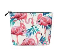 Luckily&Day Flamingo Bird Green Plant Leaf Print Cosmetic Bag for Women Makeup Bag Fashion Travel Bag with Large Storage Gifts for Women, Black, One Size, Noir/blanc, One Size