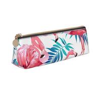 Luckily&Day Flamingo Bird Green Plant Leaf Print Pochette triangulaire personnalisée en cuir unique Organiseur cosmétique Pochette compacte à fermeture éclair, blanc, taille unique, élégante, Blanc,