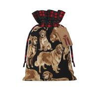 Luckily&Day Golden Retrievers Sac cadeau de Noël avec cordon de serrage pour fête, festival, sac en toile réutilisable amusant, 1 pièce, taille M