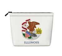 Luckily&Day Illinois State Flag Print Cosmetic Bag for Women Makeup Bag Fashion Travel Bag with Large Storage Gifts for Women, Black, One Size, Noir/blanc, One Size