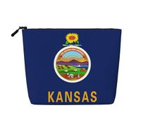 Luckily&Day Kansas State Flag Print Cosmetic Bag for Women Makeup Bag Fashion Travel Bag with Large Storage Gifts for Women, Black, One Size, Noir/blanc, One Size