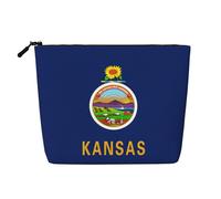 Luckily&Day Kansas State Flag Print Cosmetic Bag for Women Makeup Bag Fashion Travel Bag with Large Storage Gifts for Women, Black, One Size, Noir/blanc, One Size