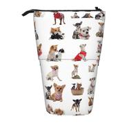 Luckily&Day Mignon Chihuahua Pug Imprimé Vertical Rétractable Pochette Fantaisie Stand Pop Up Sac Unique Télescopique Pochette pour Bureau Maquillage, Noir/blanc, One Size, télescopique