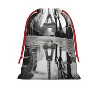 Luckily&Day Petit sac cadeau personnalisé en velours super doux avec cordon de serrage Motif Rainy Street in Paris