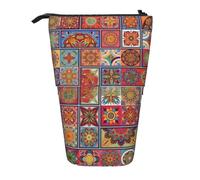 Luckily&Day Pochette rétractable verticale avec imprimé de petites fleurs colorées - Pochette télescopique unique pour le bureau et le maquillage, Noir/blanc, One Size, télescopique