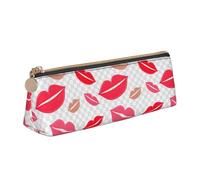 Luckily&Day Pochette triangulaire personnalisée avec imprimé lèvres - Organiseur cosmétique en cuir élégant - Pochette compacte à fermeture éclair, blanc, taille unique, élégante, Blanc, One Size,