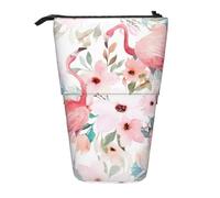 Luckily&Day Pochette verticale rétractable à motif floral avec flamant rose - Pochette télescopique unique pour le bureau et le maquillage, Noir/blanc, One Size, télescopique