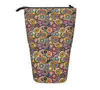 Luckily&Day Pochette verticale rétractable avec cercles ethniques et fleurs - Pochette télescopique unique pour le bureau et le maquillage, Noir/blanc, One Size, télescopique