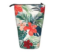 Luckily&Day Pochette verticale rétractable avec feuilles végétales avec imprimé fleurs d'hibiscus - Pochette télescopique unique pour le bureau et le maquillage, Noir/blanc, One Size, télescopique