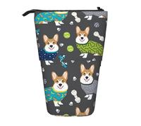 Luckily&Day Porter des vêtements Corgi Chien Imprimé Vertical Rétractable Pochette Fantaisie Stand Pop Up Sac Unique Télescopique Pochette pour Bureau Maquillage, Noir/blanc, One Size, télescopique