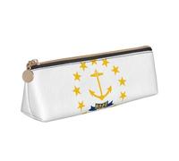 Luckily&Day Rhode Island State Flag Print Pochette triangulaire personnalisée en cuir élégant Organiseur cosmétique Pochette compacte à fermeture éclair, Blanc, One Size, Élégant