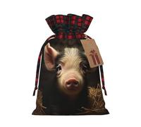 Luckily&Day Sac cadeau de Noël avec cordon de serrage imprimé animal de la ferme pour fête d'anniversaire drôle sac en toile réutilisable, 1 pièce