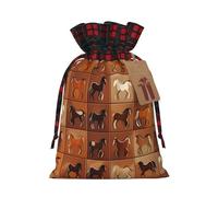 Luckily&Day Sac cadeau de Noël avec cordon de serrage imprimé cheval marron pour fête d'anniversaire drôle sac en toile réutilisable, 1 pièce