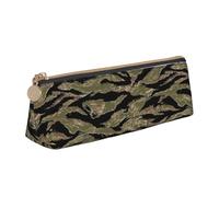 Luckily&Day Tiger Stripe Camo Print Pochette triangulaire personnalisée en cuir élégant Organiseur cosmétique Pochette compacte à fermeture éclair, Blanc, One Size, Élégant