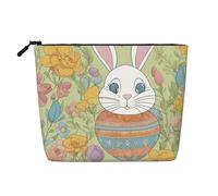Luckily&Day Trousse de maquillage à imprimé floral lapin de Pâques pour femme, sac de voyage tendance avec grand rangement cadeaux pour femme, noir, taille unique, Noir/blanc, One Size