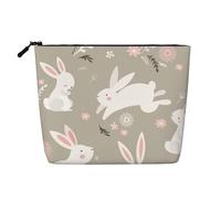 Luckily&Day Trousse de maquillage à imprimé floral lapin de Pâques pour femme, sac de voyage tendance avec grand rangement cadeaux pour femme, noir, taille unique, Noir/blanc, One Size