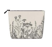 Luckily&Day Trousse de maquillage avec gravure botanique et herbes florales pour femme, sac de voyage tendance avec grand rangement cadeaux pour femme, noir, taille unique, Noir/blanc, One Size