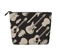 Luckily&Day Trousse de maquillage avec imprimé guitare pour femme, sac de voyage tendance avec grand rangement cadeaux pour femme, noir, taille unique, Noir/blanc, One Size