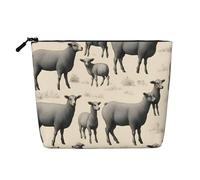 Luckily&Day Trousse de maquillage avec imprimé mouton et agneau mignon pour femme, sac de maquillage, sac de voyage tendance avec grand rangement cadeaux pour femmes, noir, taille unique, Noir/blanc,