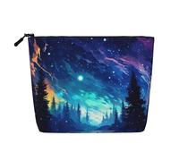 Luckily&Day Trousse de maquillage pour femme avec imprimé galaxie étoiles, collines, sac de voyage tendance avec grand rangement cadeaux pour femme, noir, taille unique, Noir/blanc, One Size