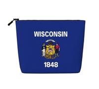 Luckily&Day Wisconsin State Flag Print Cosmetic Bag for Women Makeup Bag Fashion Travel Bag with Large Storage Gifts for Women, Black, One Size, Noir/blanc, One Size