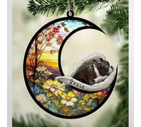 Luckluccy Attrape-soleil personnalisé pour chien terrier de Boston, décoration de Noël avec nom, attrape-perte d'animaux de compagnie, cadeaux pour les amoureux des chiens, terrier de Boston endormi