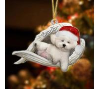 Luckluccy Décoration de Noël 2025 ange endormi bichon frisé personnalisé, décoration d'arbre de chien en acrylique, cadeaux pour les amoureux des chiens