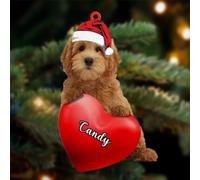 Luckluccy Décoration de Noël en acrylique rouge Doodle personnalisé 2025, cadeaux pour les amoureux des chiens, décoration d'arbre, décoration de Noël