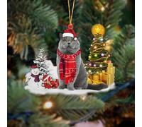 Luckluccy Décoration de Noël en forme de chat britannique à poil court, décoration à suspendre pour arbre de Noël, cadeau de Noël pour amoureux des animaux