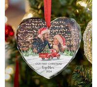 Luckluccy Décoration de Noël ensemble « Our First Christmas 2025 » - Décoration personnalisée en verre photo 2025 - Cadeau de fiançailles - Mr et Mme mariés