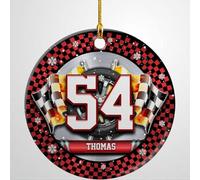 Luckluccy Décoration de Noël personnalisée en forme de voiture de course en céramique pour sapin de Noël, sapin de Noël, décorations de vacances, cadeaux pour coureur, garçons, enfants, hommes