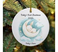 Luckluccy Décoration de Noël personnalisée pour bébé 2025 - Lapin endormi dans la lune - Décorations pour bébé sur le premier bébé, cadeaux de nouveau-né, décorations de sapin de Noël 2025
