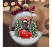Luckluccy Décorations personnalisées en forme de bouledogue français gris, décorations de boule pour sapin de Noël, chiens personnalisés, photo personnalisée, cadeaux de Noël 2025 pour les amoureux