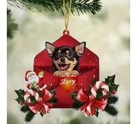 Luckluccy Enveloppe de Noël plate en forme de chien chihuahua, décoration de Noël personnalisée pour les amoureux des chiens, décoration à suspendre à un arbre