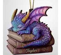 Luckluccy Ornement dragon personnalisé, cadeau pour les amateurs de bibliothèque en bois, décoration d'arbre de Noël, cadeau de club de lecture, décoration d'amateur de bibliothécaire, cadeaux pour