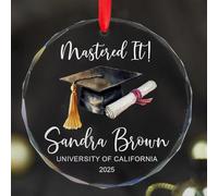 Luckluccy Ornement en cristal personnalisé « Mastered It » - Cadeau de remise de diplôme pour elle/lui, souvenir de classe 2025, décoration de diplômé du lycée, nom personnalisé et décoration d'année