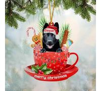 Luckluccy Ornement personnalisé en acrylique pour chien, berger allemand noir dans une tasse, décoration de chien, cadeau pour les amoureux des chiens, cadeau de décoration d'arbre de Noël pour chien